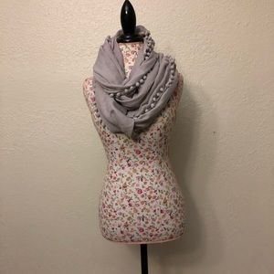 Gray shawl/scarf with small Pom poms